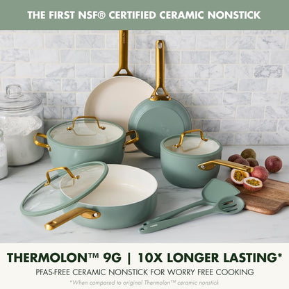 GreenPan Nonstick Reserve Pro 10 Piece Cookware Set, NSF Certified Ceramic, Hard Anodized PFAS-Free Pots & Pans Set with Lids, Stainless Steel Handles, Oven & Dishwasher Safe, Moss Green