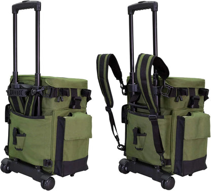 Elkton Outdoors Rolling Tackle Box with Wheels - Waterproof Rolling Fishing Backpack, 5 Removable Tackle Trays, 4 Rod Holders, Fishing Gifts for Men, Fish Tackle Bag, Roller Tackle Box
