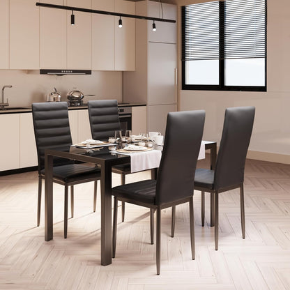 Bealife Kitchen Dining Table Set for 4, Tempered Glass 5 Piece Table and Chairs Set Modern for Home, Kitchen, Living Room, Dining Room (Black)