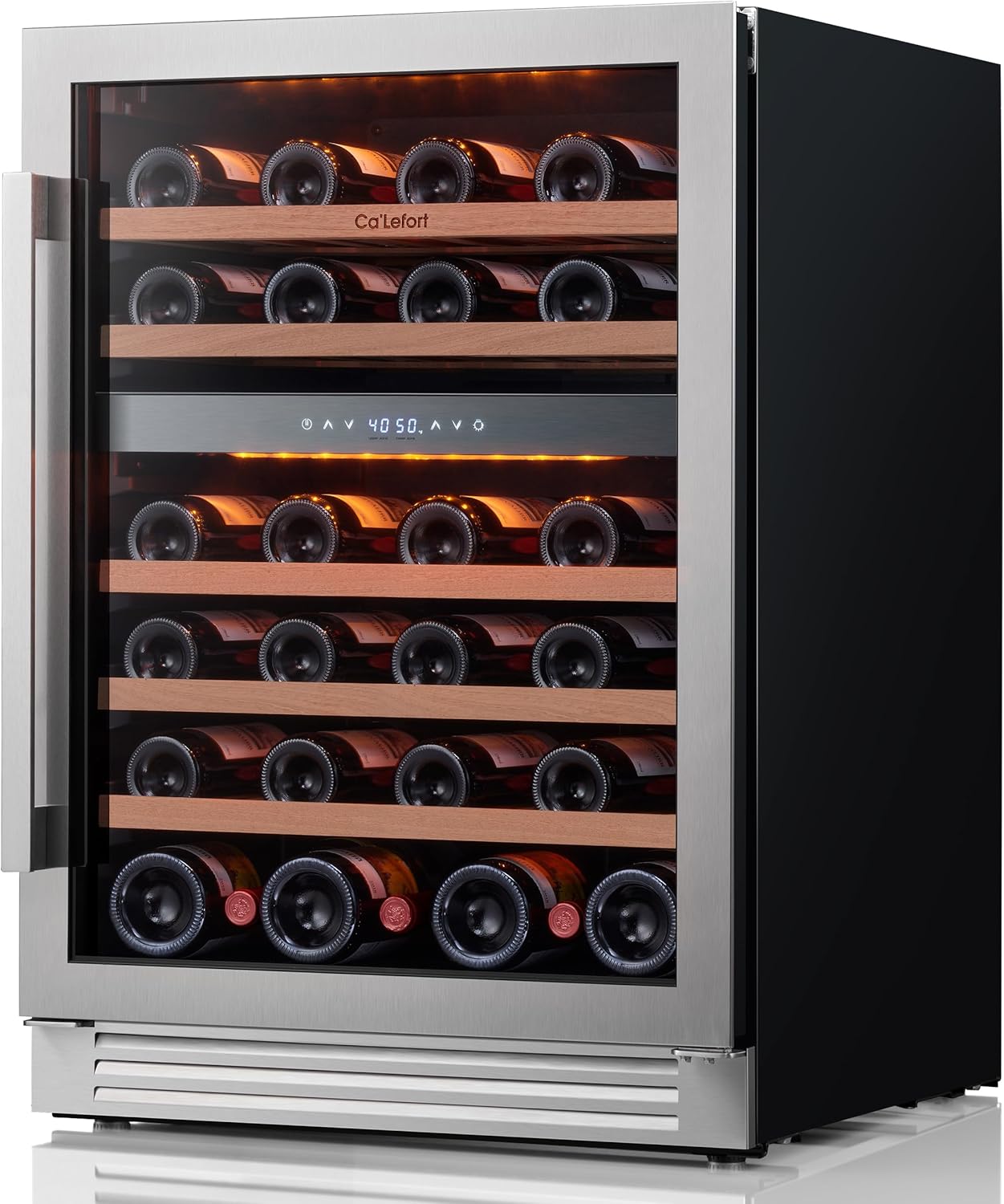 Ca'Lefort 24 Inch Wine Fridge, 52 Bottles Dual Zone 40-65°F Wine Cooler, Adjustable Shelves & 3 LED Light, Wine Refrigerator with Glass Door, Built-in Under Counter Freestanding for Home/Kitchen/Bar