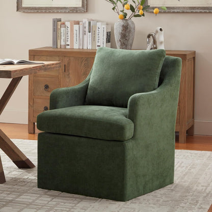 VKNOW Upholstered Dining Chairs Set of 4, Modern Kitchen Chairs Dinner Chairs with 4 Casters, Chenille Armchair for Bedroom Reading Room Living Room, Green