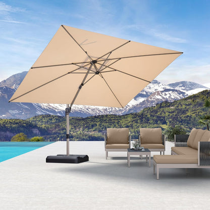 PURPLE LEAF 9' X 11' Patio Umbrella, Rectangle Outdoor Cantilever Umbrella, Aluminum Offset Umbrella with Champagne Frame and 360° Rotation for Pool Deck Garden, Beige