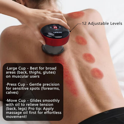 LIFELEC Smart Cupping Therapy Set - 6 Cups (Large/Press/Move), 12-Level Heat & Suction, Smart Red Light Therapy - Dual Massagers for Simultaneous Use - 2 Pack Set for Athletes, Fitness, Pain Relief