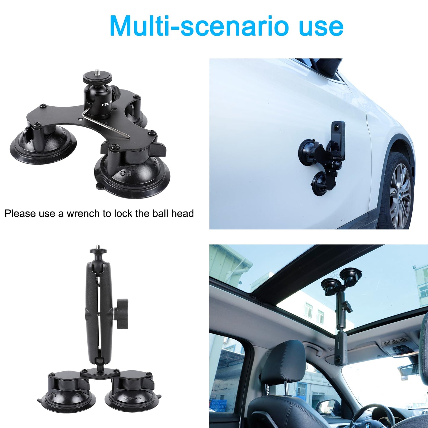 PELLKING Suction Car Mount for Insta360 and GoPro Cameras