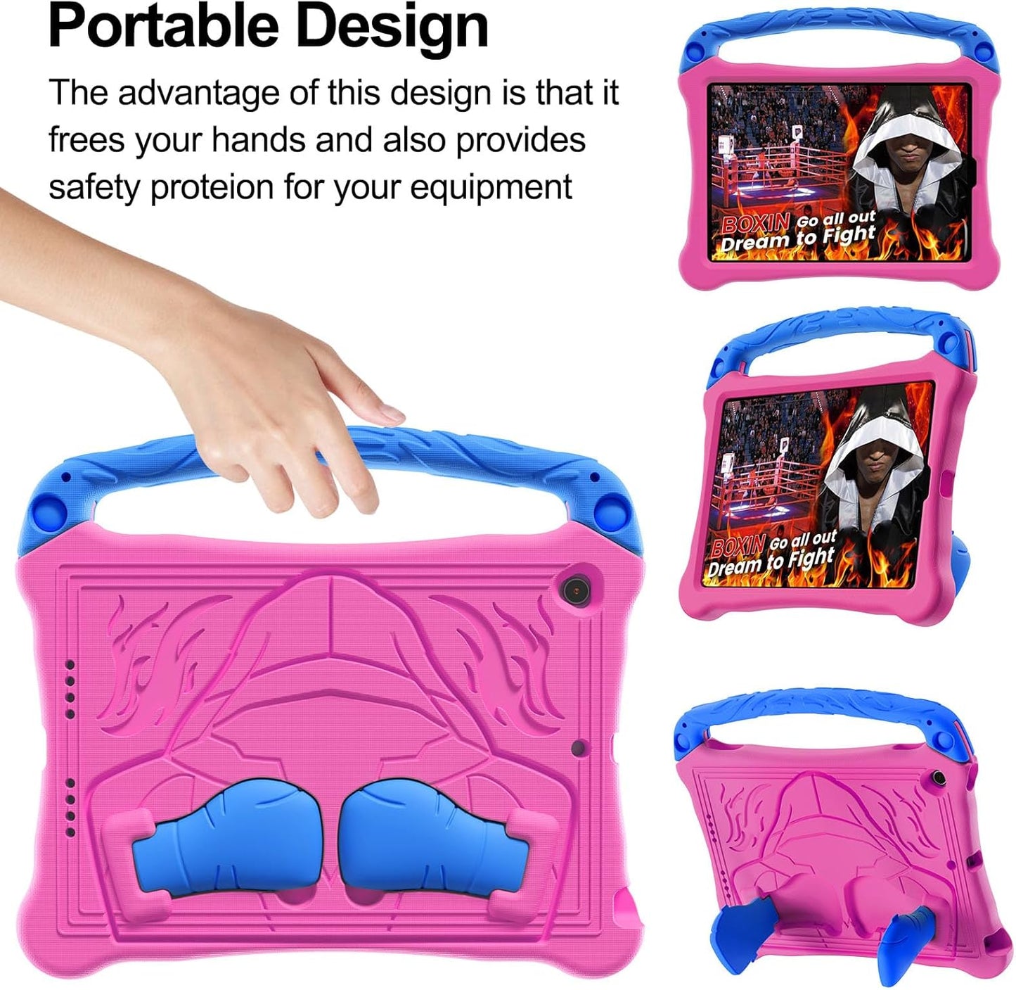 Dteck for iPad Air 3rd Generation and iPad Pro Case 10.5" 2019/2017 Release, Cute Boxing Shockproof Hard Case with Handle/Kickstand/Shoulder Strap, Protective Lightweight Kids-Friendly Cover, Rose