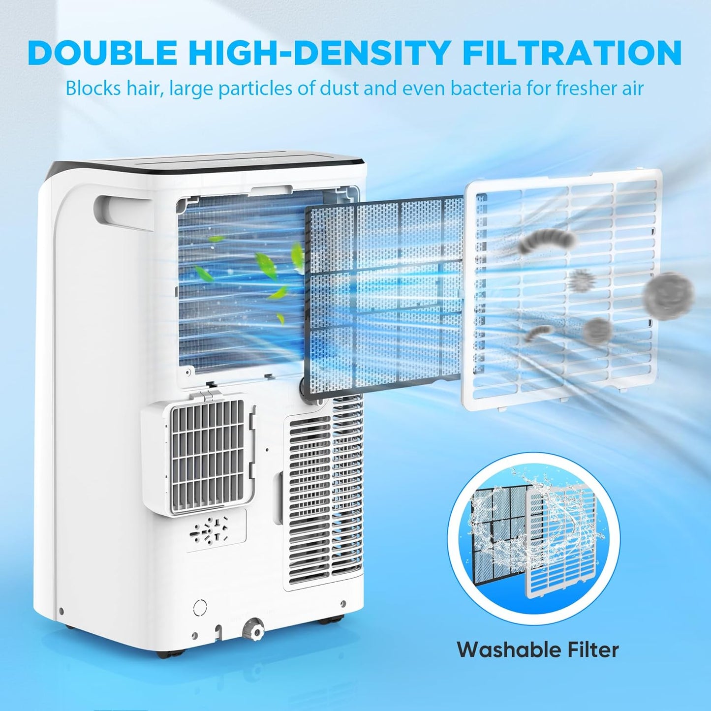 14,000 BTU Portable Air Conditioner Cools Up to 700 Sq.Ft, 3-IN-1 Energy Efficient Portable AC Unit with Remote Control & Installation Kits for Large Room, Campervan, Office, Temporary Space