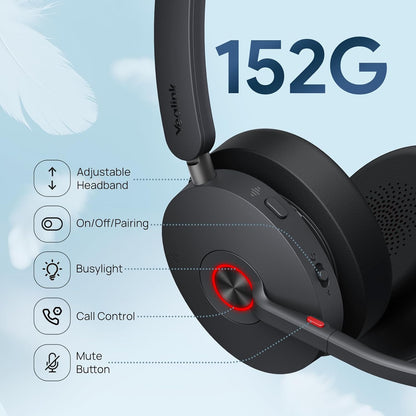 Yealink BH74 ANC Bluetooth Headset with Microphone for Hybrid Work, Microsoft Teams Premium Open Ofﬁce Certified Headsets with 6-mics Active Noise Cancellation, Zoom Certified, 65H, Charging Stand