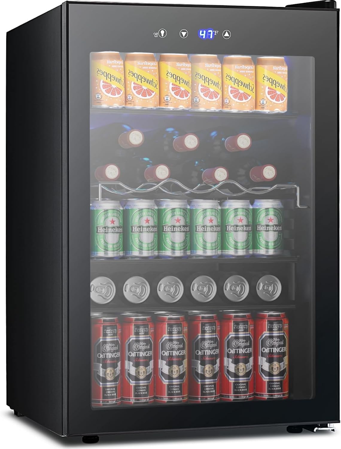 COWSAR Beverage Refrigerator, 145 Can Mini Fridge Glass Door for Soda Beer, ETL Approved Stainless Steel Wine Fridge with Temperature Display, LED Light for Home, Office, Bar, 4.5 cu.ft