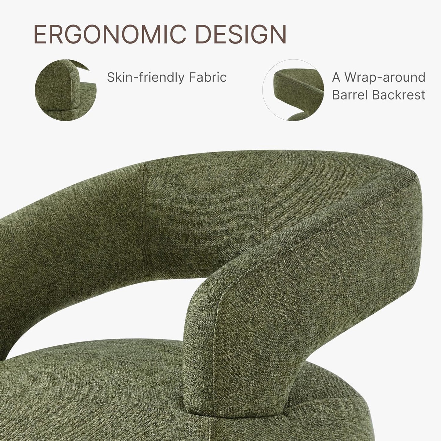 KISLOT Upholstered Dining Chairs with Casters, Modern Barrel Side Armchair with Rollers for Dining Room, Bedroom, Kitchen, Reading Room, Green, Set of 4