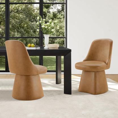 KISLOT Swivel Dining Chairs Set of 4, Upholstered Mid Century Modern Deskchair with High Back, Faux Leather Kitchen Chairs for Dining Room, Bedroom, Dressing Room, Brown