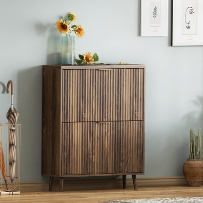 QIVOMIX Shoe Cabinet Storage - Modern Walnut Organizer with Drawers
