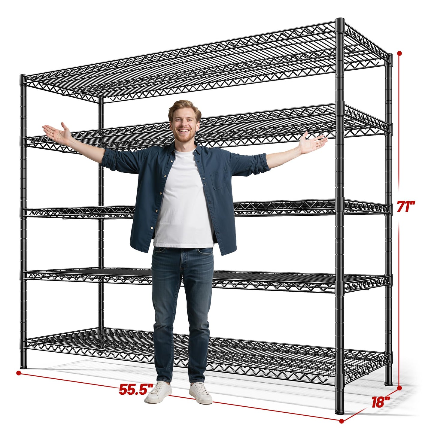 REIBII 55.5" W Heavy Duty Metal Shelving Unit - 5 Tier Storage