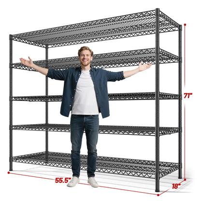 REIBII 55.5" W Heavy Duty Metal Shelving Unit - 5 Tier Storage