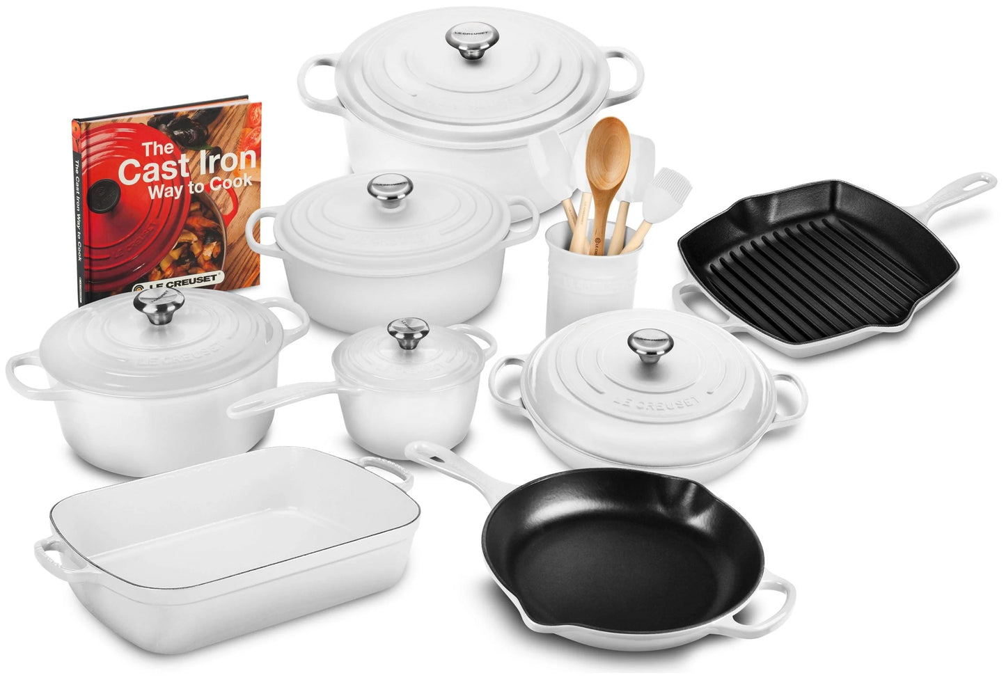 20-piece Signature Cast Iron Cookware Set,10.25′′ Skillet,1.75-quart Saucepan with Lid