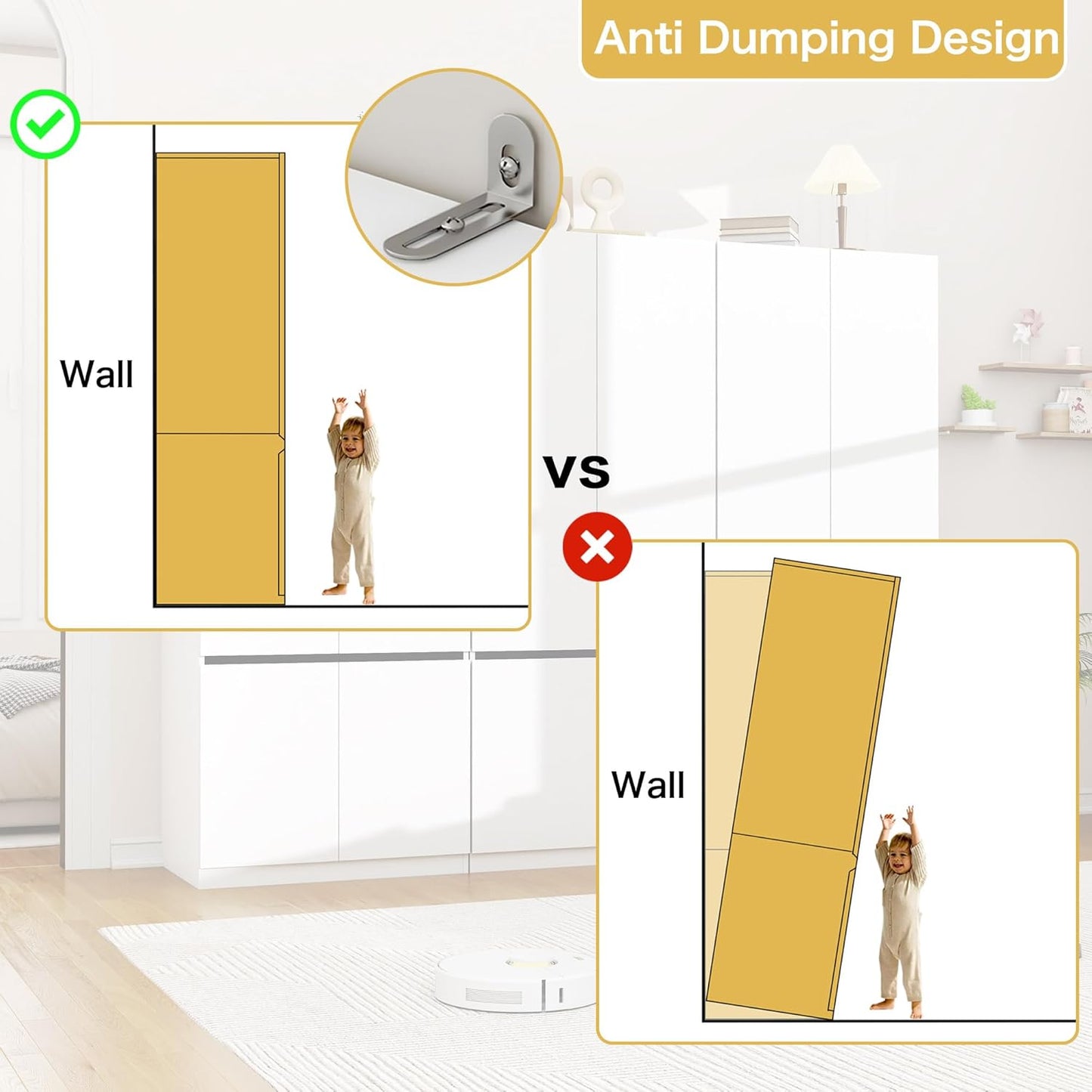 White Armoire Wardrobe Closet: 74" Wooden Wardrobe Closet with 6 Doors, Bedroom Armoires with Hanging Rod, Tall Closets Cabinet for Hanging Clothes (94.5")