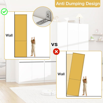 White Armoire Wardrobe Closet: 74" Wooden Wardrobe Closet with 6 Doors, Bedroom Armoires with Hanging Rod, Tall Closets Cabinet for Hanging Clothes (94.5")