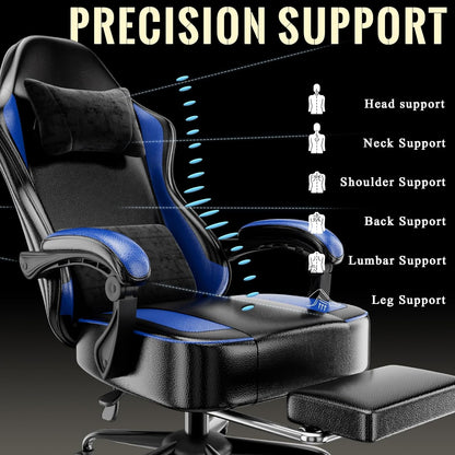 Gaming Chair with Pocket Spring Cushion and Footrest, Ergonomic Computer Chair for Adults, Breathable PU Leather Game Chair