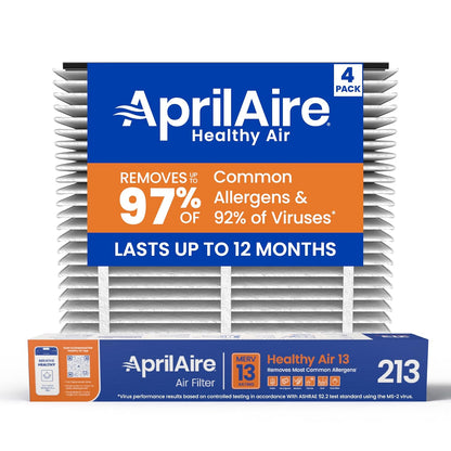 AprilAire 213 Replacement Filter for AprilAire Whole House Air Purifiers - MERV 13, Healthy Home Allergy, 20x25x4 Air Filter (Pack of 4)