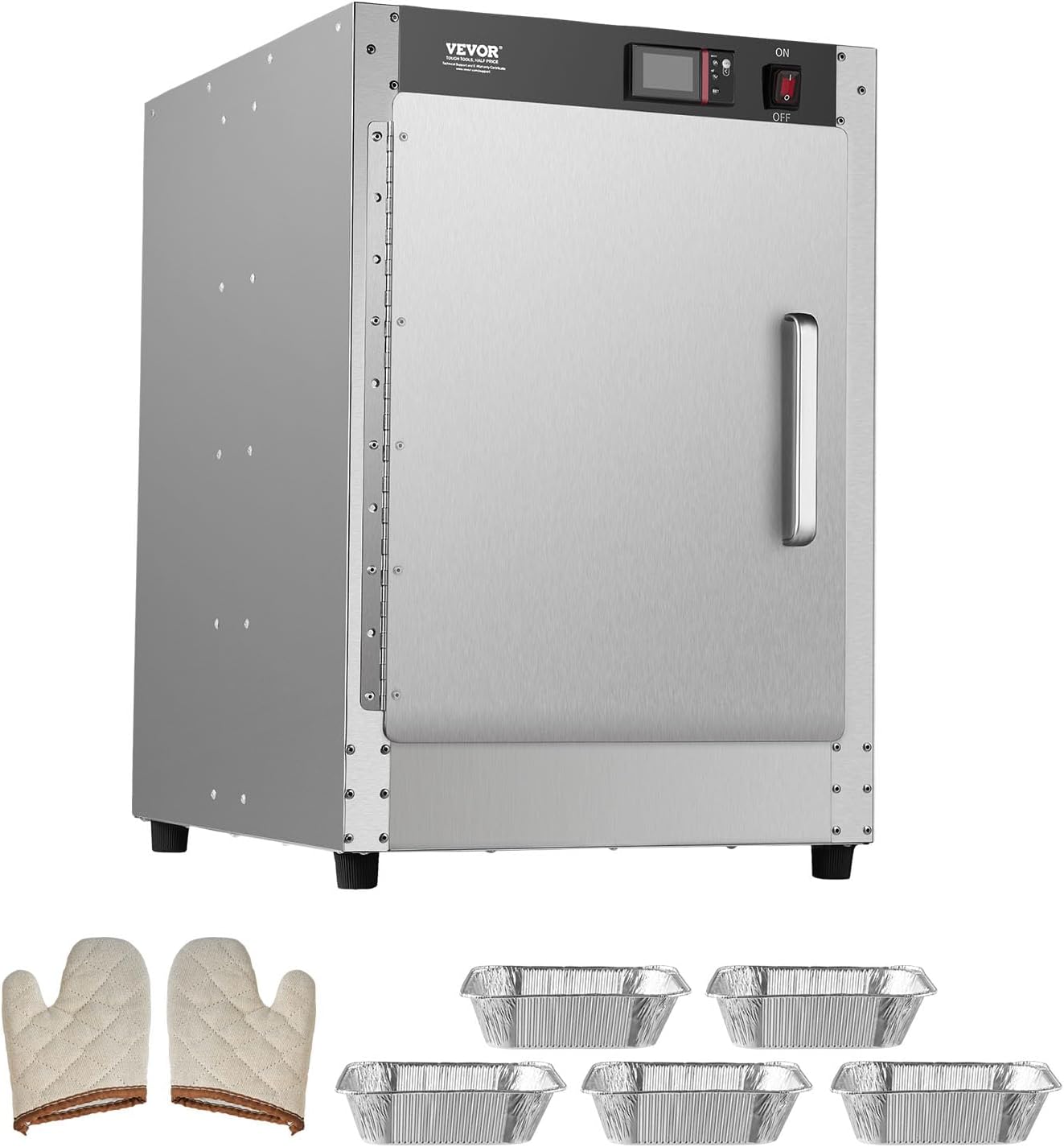 VEVOR Hot Box Food Warmer, 5-Tier Concession Warmer with Water Tray, 5 Pans, Single-Door and Adjustable Shelves, Stainless Steel Food Warmer Cabinet, Ideal for Storing Pizza, Chicken, Restaurant
