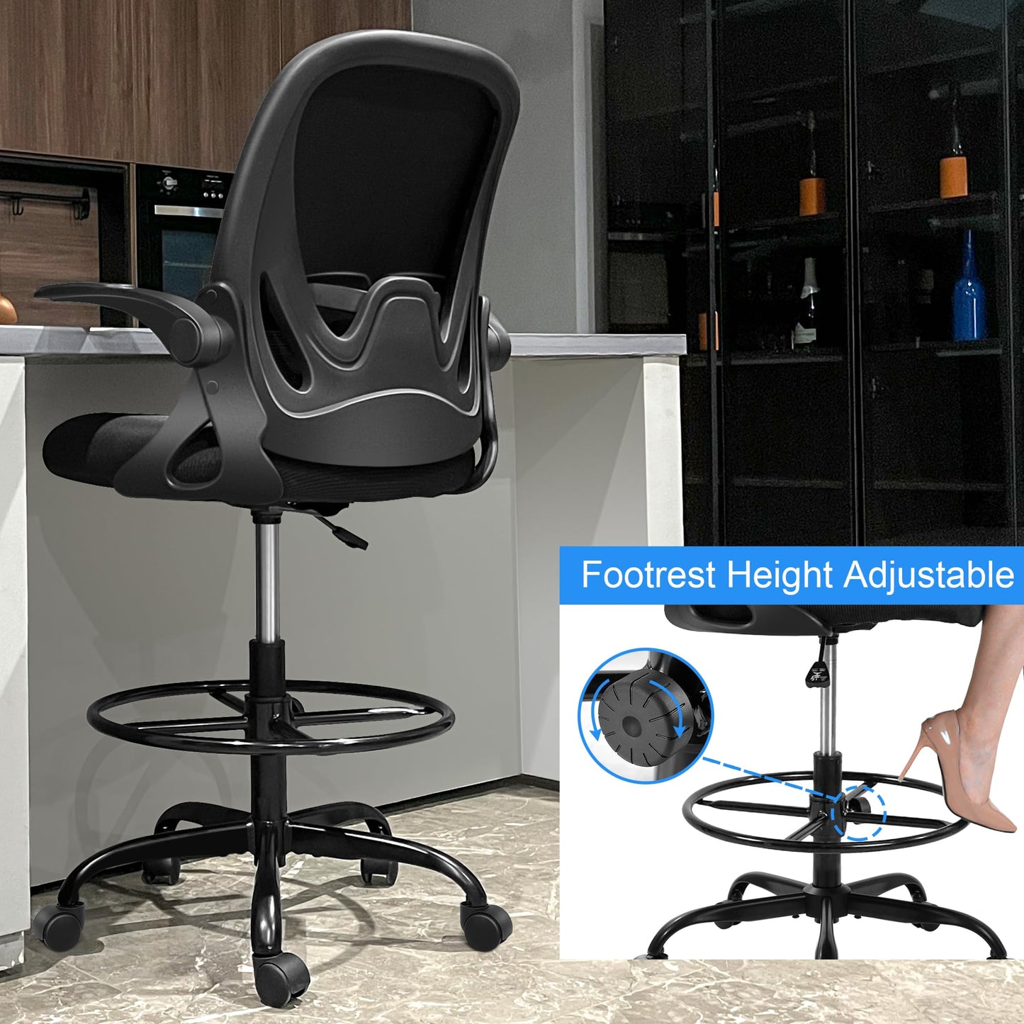 PRIMY Drafting Chair - Ergonomic Tall Office Chair with Lumbar Support