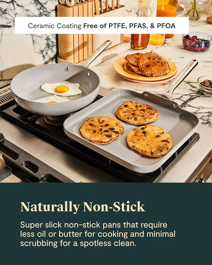 Caraway 31-Piece Ceramic Cookware Bundle - Fry Pans, Saucepans, Sauté Pan, Dutch Oven, Petite Cooker, Stir Fry, Rondeau, Stock Pot, Grill & Griddle Pans, Roasting Pan, Racks, Organizers - Marigold