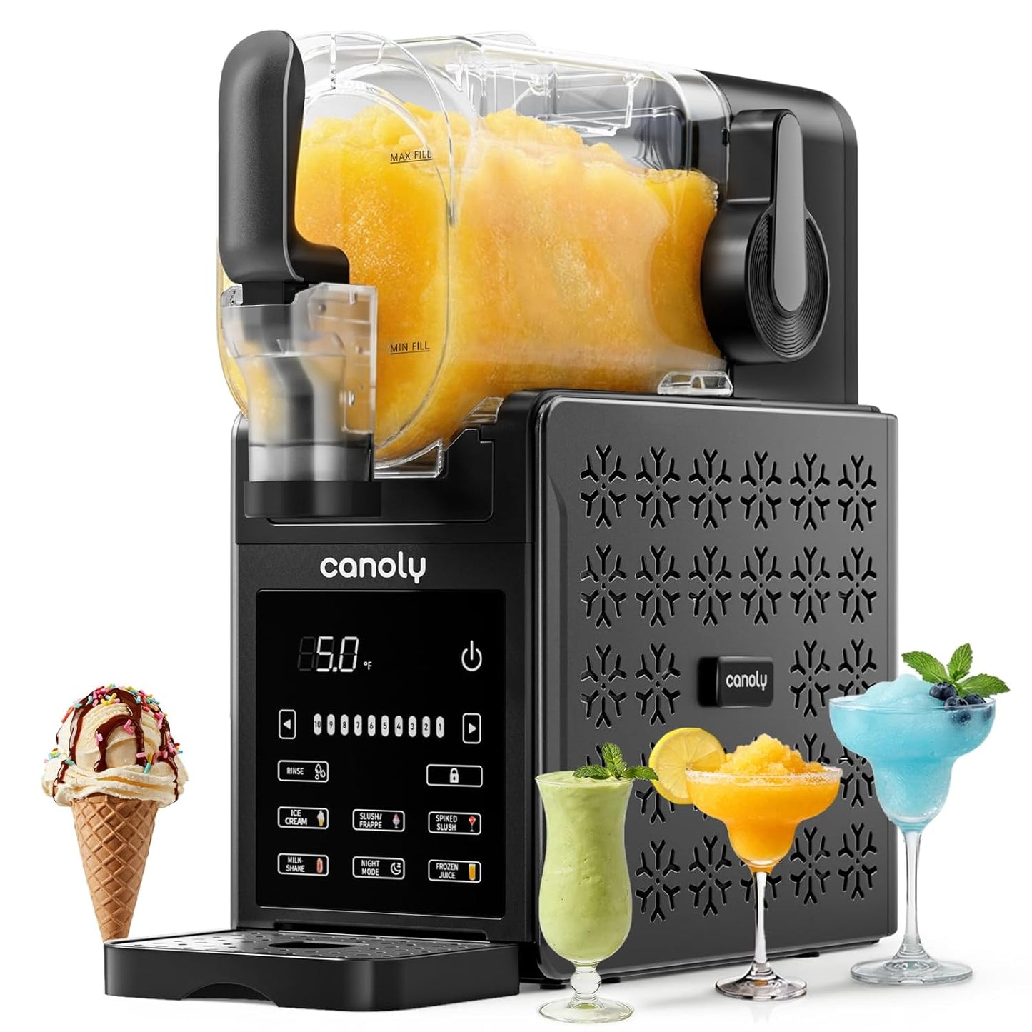 Canoly 2-in-1 Slushie & Soft Ice Cream Maker, 92oz Slushy Machine for Home, 6 Preset, Real-Time Temp Display, Auto-Clean, Frozen Margaritas Smoothie, Frappes, Milkshakes, Black