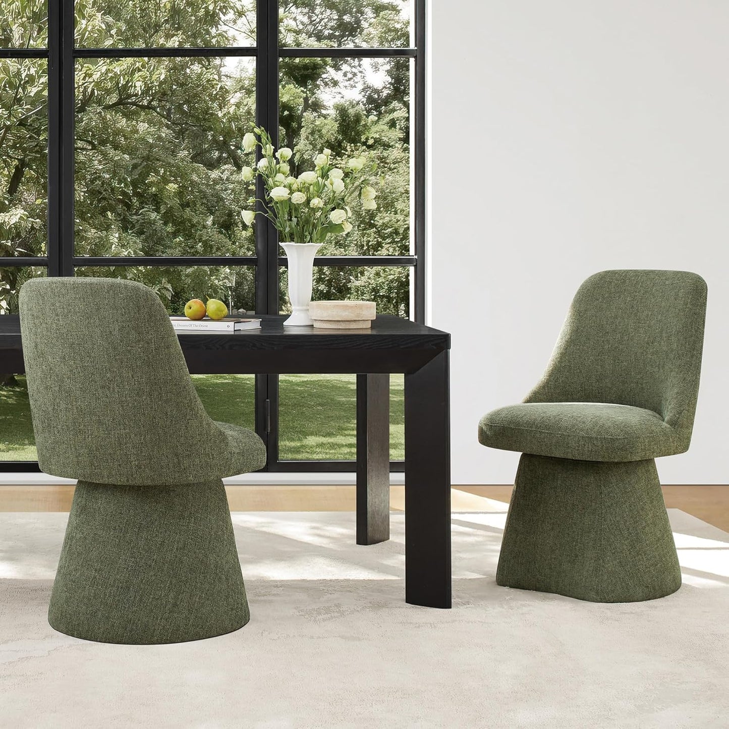 KISLOT Swivel Dining Chairs Set of 4, Upholstered Mid Century Modern Deskchair with High Back, Linen Fabric Kitchen Chairs for Dining Room, Bedroom, Dressing Room, Green