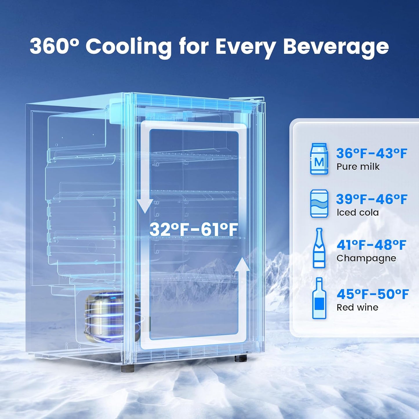 Feelfunn 4.5 Cu.Ft Beverage Refrigerator Cooler - 145 Can Mini Fridge Glass Door for Soda Beer Wine, Small Refrigerator for Bedroom Office Home Bar, 4 Adjustable Shelves, Silver