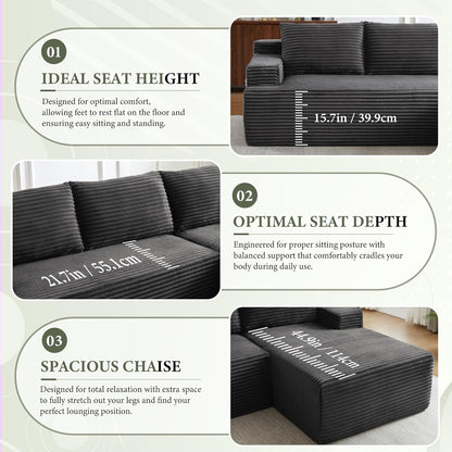 96" Sectional Couches for Living Room Cloud Couch Sofa with L-Shape Upholstered Boneless Couchs Modern Modular Sectional Couch with Chaise (Dark Grey, 96" W+Right Facing Chaise+2Seaters)