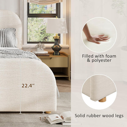 Christopher Knight Home Lanet Linen Upholstered King Size Bed Frame with Headboard, Modern King Bed Frame and Headboard, Wooden Slats Support, Easy Assembly, No Box Spring Needed, Beige