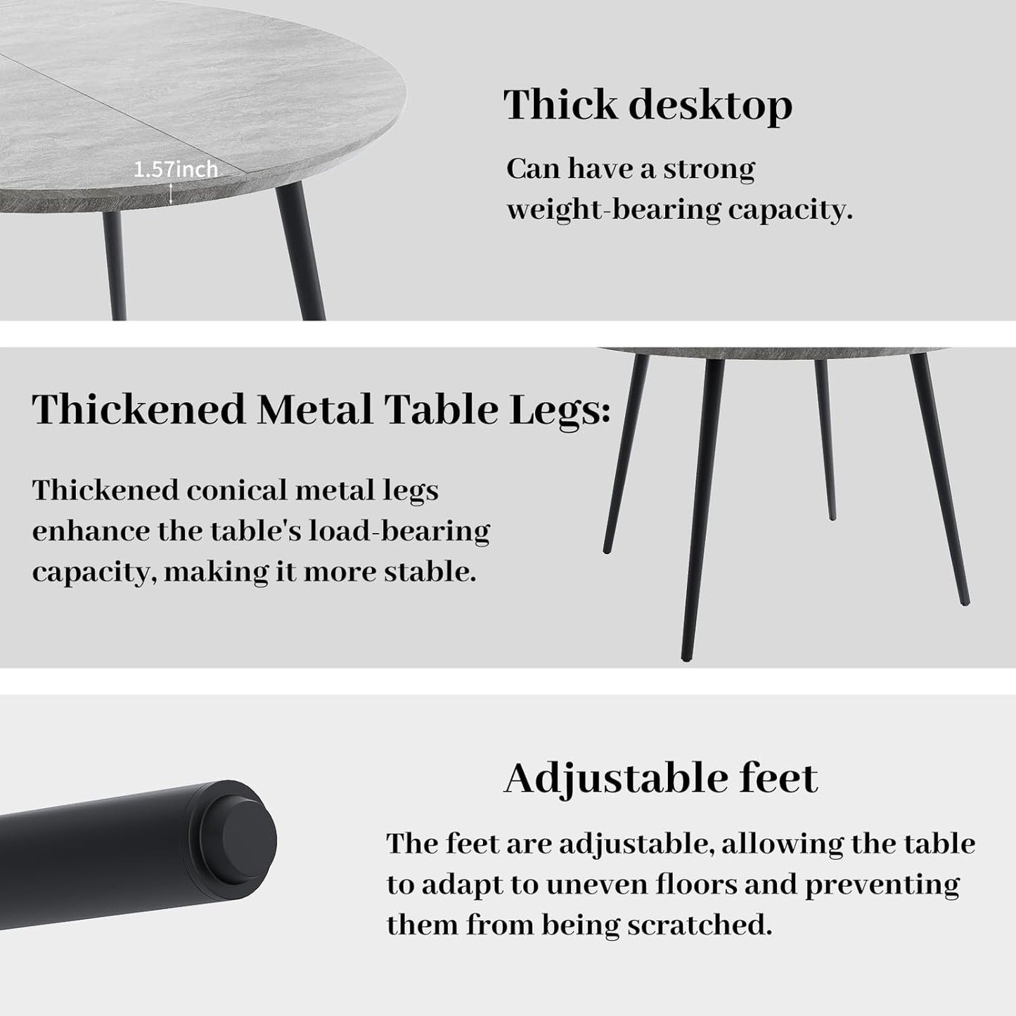 HIPIHOM 43.3"-59.1" Extendable Dining Table Set with Metal Legs, Wooden Round Kitchen Table for 4-6 Person, Gray Coffee Table w/Easy-Clean Tabletop