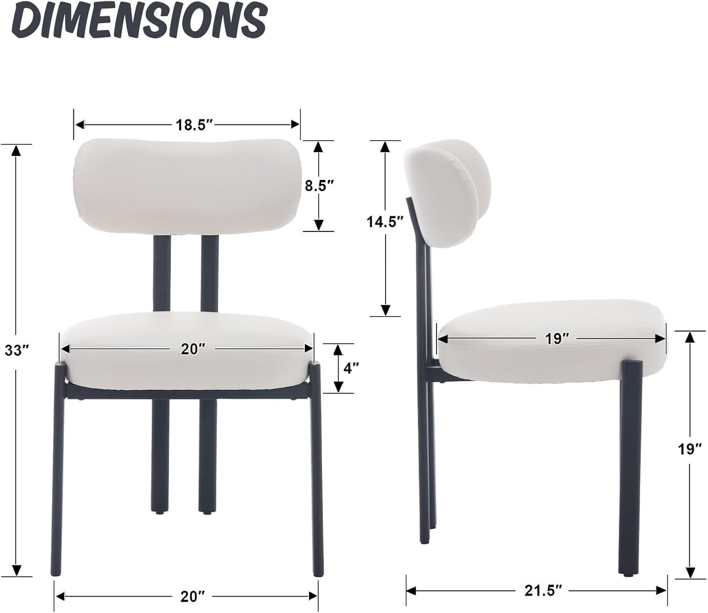 LukeAlon Faux Leather Dining Chairs Set of 6, Modern Curved Back Armless Kitchen Chairs with Black Metal Legs Upholstered Dining Room Chairs Reception Guests Chair for Restaurant Office, White