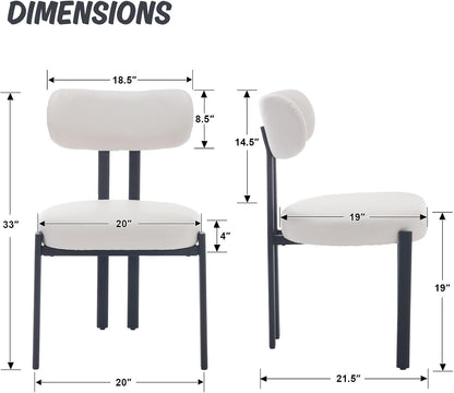LukeAlon Faux Leather Dining Chairs Set of 6, Modern Curved Back Armless Kitchen Chairs with Black Metal Legs Upholstered Dining Room Chairs Reception Guests Chair for Restaurant Office, White