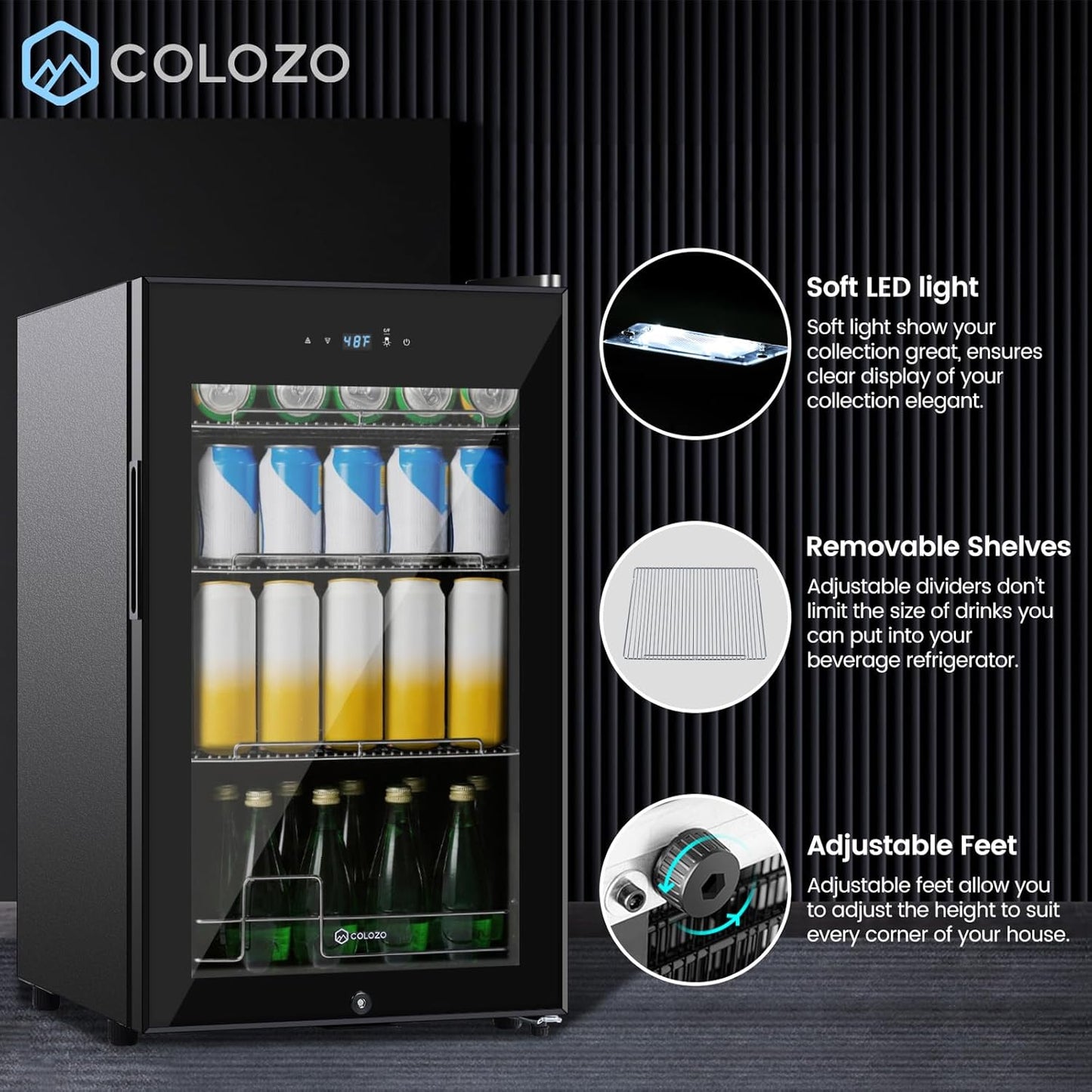 17 Inch Black Beverage Refrigerator Cooler, 96 Cans Mini Fridge with Glass Door&Lock, Beer Fridge for Soda Water or Wine, Drink Refrigerator for Home Office Bar Bedroom