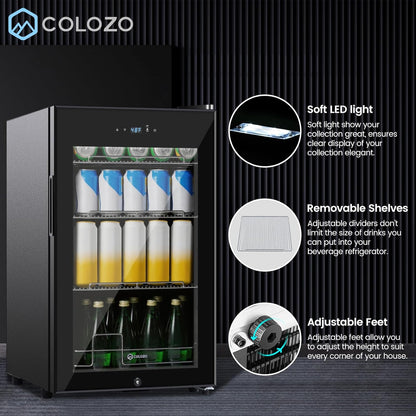 17 Inch Black Beverage Refrigerator Cooler, 96 Cans Mini Fridge with Glass Door&Lock, Beer Fridge for Soda Water or Wine, Drink Refrigerator for Home Office Bar Bedroom