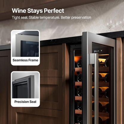 Ca'Lefort 15 Inch Wine Fridge, 33 Bottles 40-65°F Wine Cooler, Adjustable Shelves & 3 LED Light, Wine Refrigerator with Glass Door, Built-in Under Counter Freestanding for Home/Kitchen/Bar
