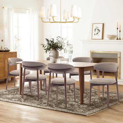 COLAMY Wooden Dining Chairs Set of 4, Modern Fabric Upholstered Dining Room Chair, Farmhouse Kitchen Chairs with Foot Pegs, Camel