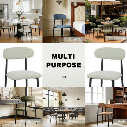 FREKEN Modern Upholstered Dining Chairs Set of 8, Mid-Century Metal Frame Linen Fabric Side Chair for Kitchen Dining Room, 350lbs Capacity, Beige