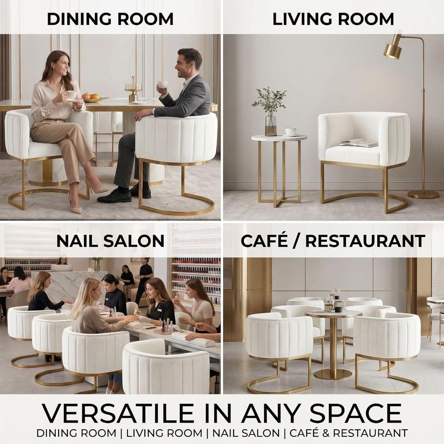 Hyfirm Beige and Gold Barrel Dining Room Chairs Set of 4, Modern Velvet Upholstered Accent Chairs with Curved Back for Kitchen Island, Luxury Comfort Seating Cantilever Metal Frame