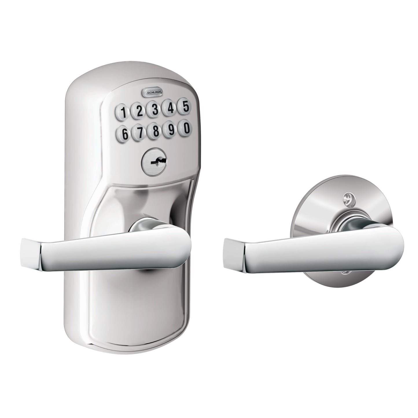 SCHLAGE Plymouth Keypad Lock with Lever Handle - Satin Chrome