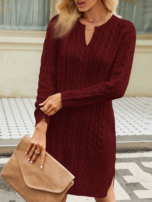 Women Plain V Neck Long Sleeve Comfy Elegant Short Sweater Dress