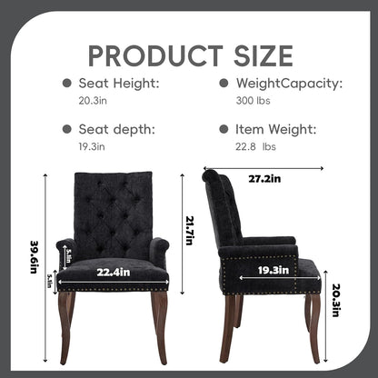 Upholstered Tufted Chenille Dining Chairs with Arms & Nailhead Trim – Solid Wood Frame & Legs, Modern Farmhouse for Dining, Kitchen & Living Room (Set of 6, Charcoal Gray)