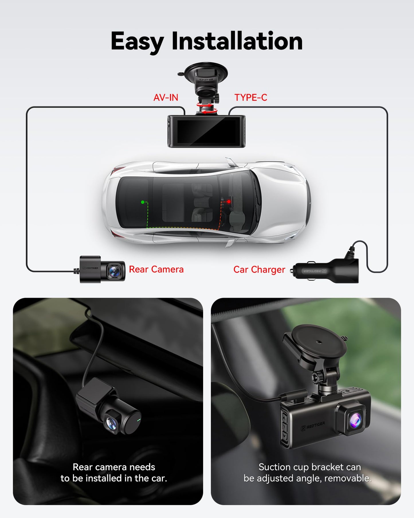 REDTIGER 4K STARVIS 2 Dash Cam Front & Rear with GPS