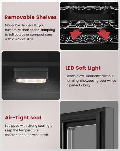 Feelfunn 45 Bottle Wine Cooler Refrigerator - Small Wine Fridge for Red, White, Champagne, Freestanding Wine Cellar with Glass Door & Digital Temperature Control for Home Bar, Office