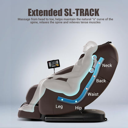 MYNTA Massage Chair Full Body, Zero Gravity SL Track Heavy Duty Massage Recliner Chair with Heat, 12 Auto Modes for Home, M1612 Brown