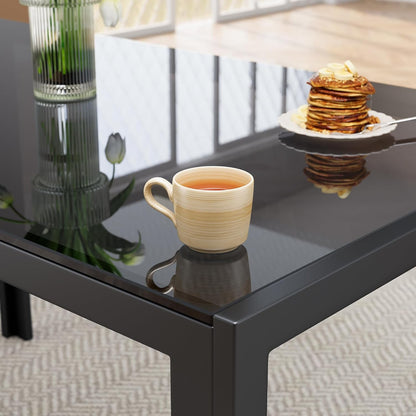 Bealife Kitchen Dining Table Set for 4, Tempered Glass 5 Piece Table and Chairs Set Modern for Home, Kitchen, Living Room, Dining Room (Black)