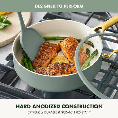 GreenPan Nonstick Reserve Pro 10 Piece Cookware Set, NSF Certified Ceramic, Hard Anodized PFAS-Free Pots & Pans Set with Lids, Stainless Steel Handles, Oven & Dishwasher Safe, Moss Green