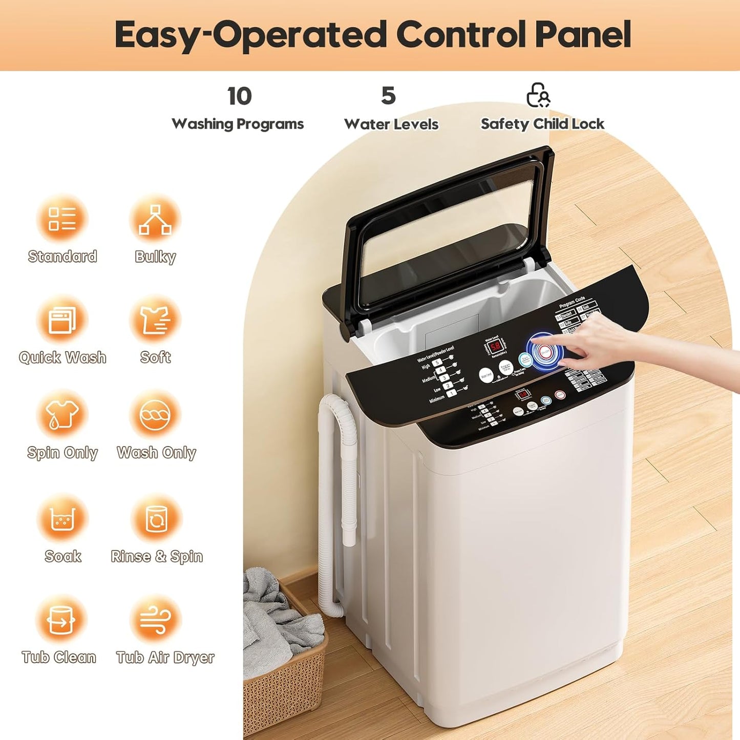 Auertech 28 lbs Portable Washing Machine, Fully Automatic Portable Washer with LED Display, 10 Wash Cycles, 5 Water Levels, 24H Delays, Top Load Washing Machine for Apartment, RV, Dorm, Home