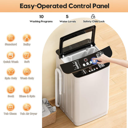 Auertech 28 lbs Portable Washing Machine, Fully Automatic Portable Washer with LED Display, 10 Wash Cycles, 5 Water Levels, 24H Delays, Top Load Washing Machine for Apartment, RV, Dorm, Home