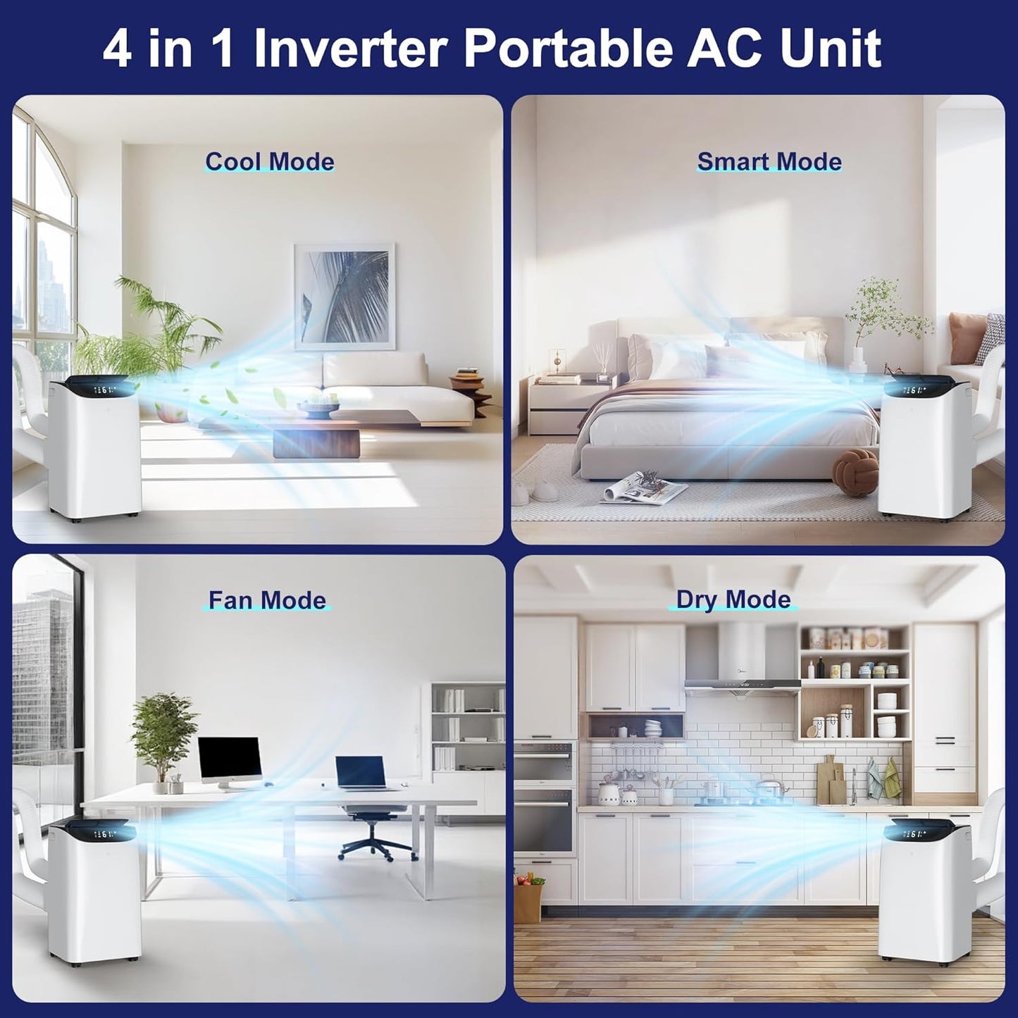 Inverter 16000BTU Portable Air Conditioners with Remote, Free Stand Cooling Portable AC Unit for Room up to 800 sq.ft, with Dehumidifier & Fan, Dual Hose, Quiet Sleep Mode(42dB), Windows Kit